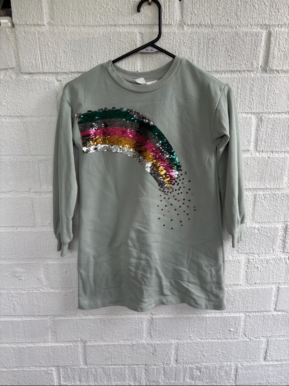 H&M Sage Long Sleeve Sequins Rainbow Dress sz 9/10